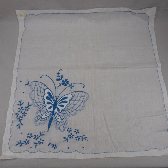 Vintage Embroidered Butterfly Cotton Hankie - Picture 4 of 7